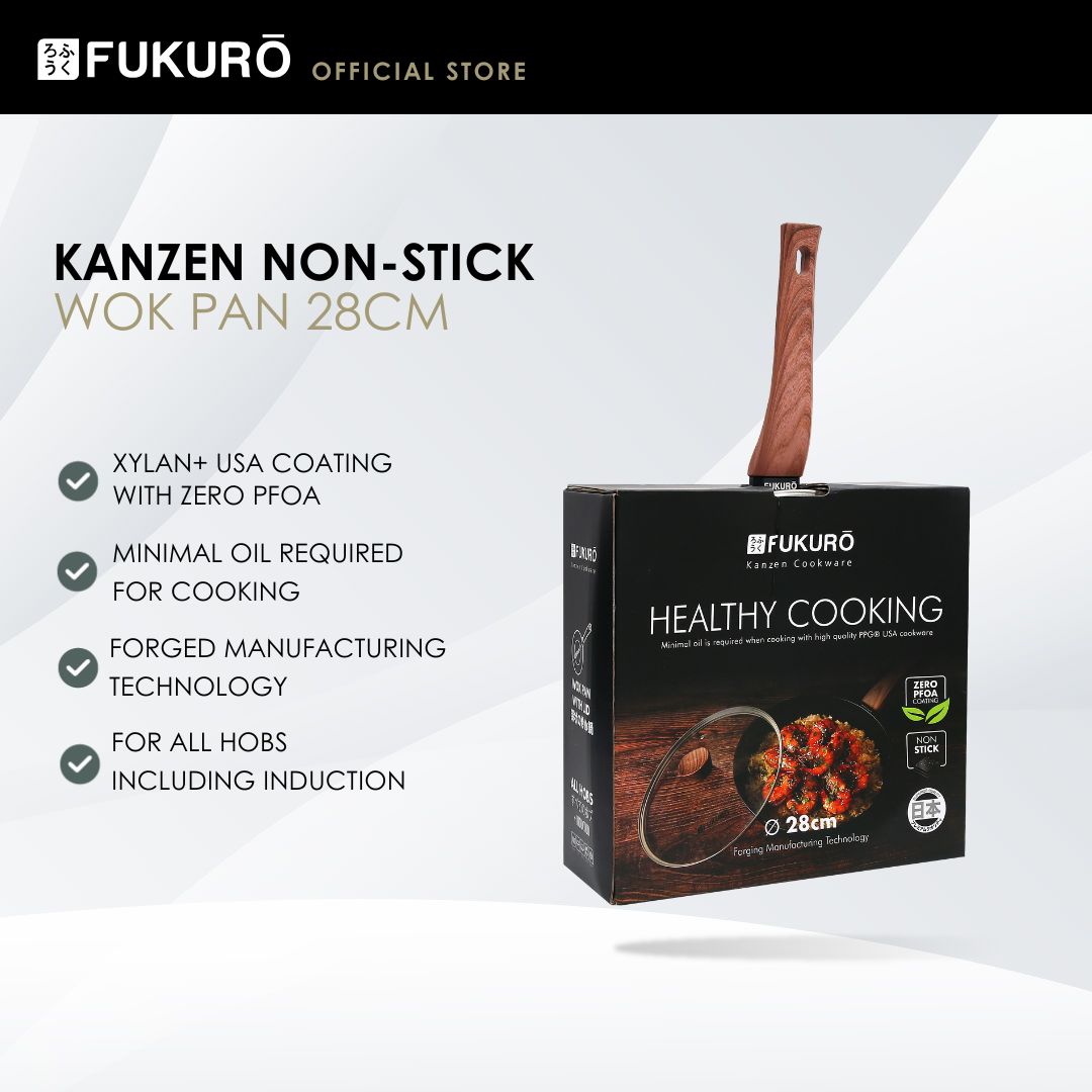 HH 3010 – Fukuro Kanzen Forged Non-Stick Wok Pan 28cm with Lid – With Packaging