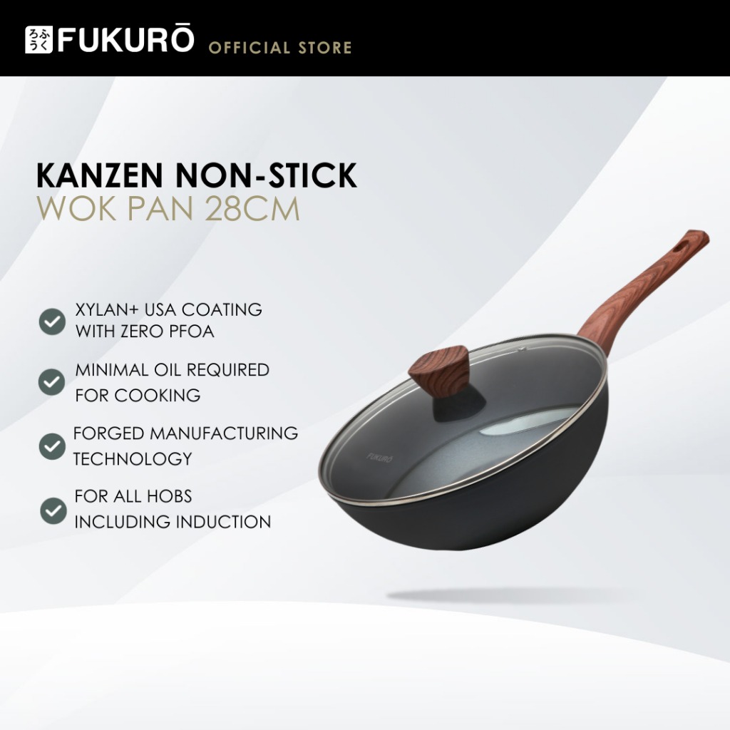 HH 3010 – Fukuro Kanzen Forged Non-Stick Wok Pan 28cm with Lid – Without Packaging