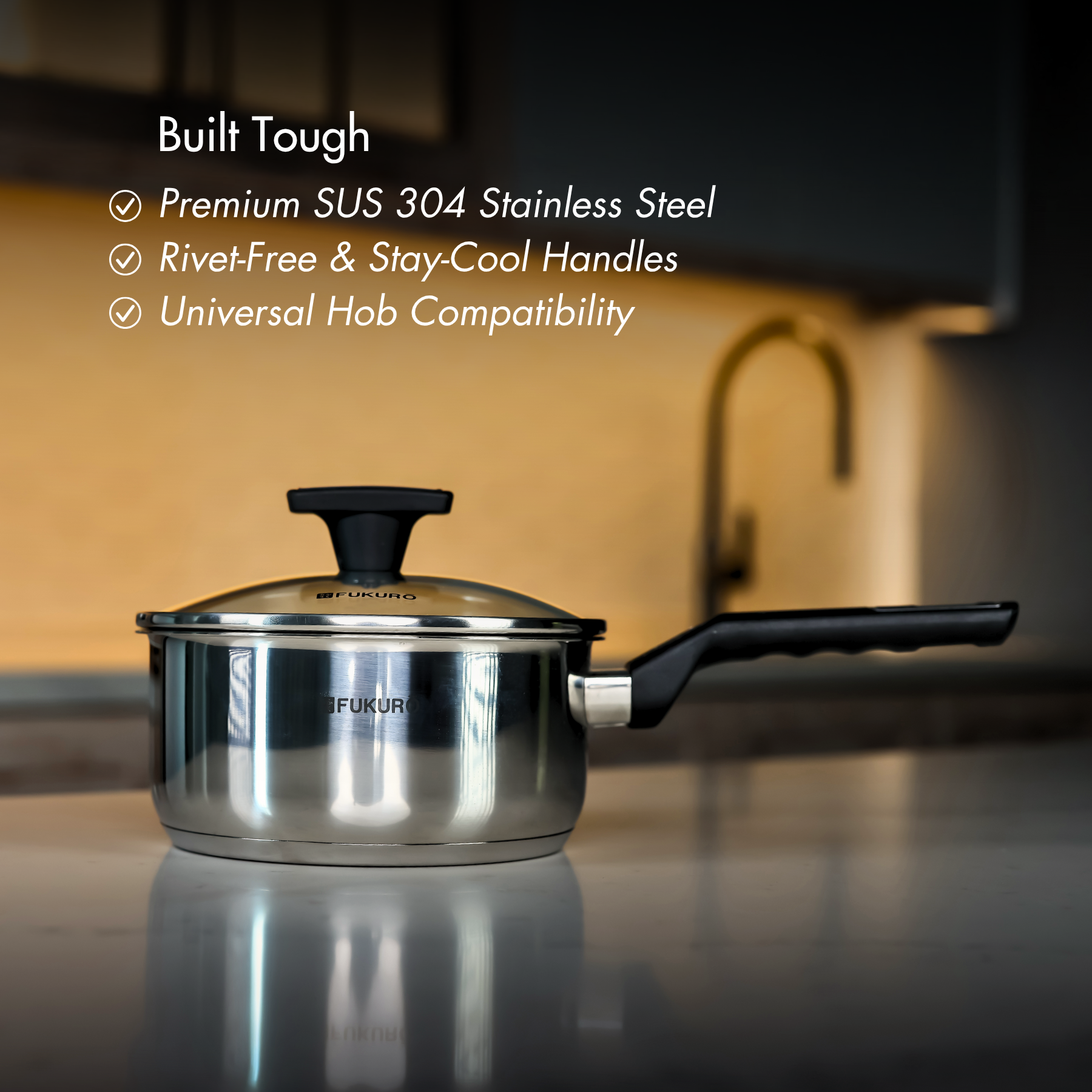 HH 3301, HH 3302_ Fukuro Yuga 304 Stainless Steel Sauce Pan With Lid 16, 18cm