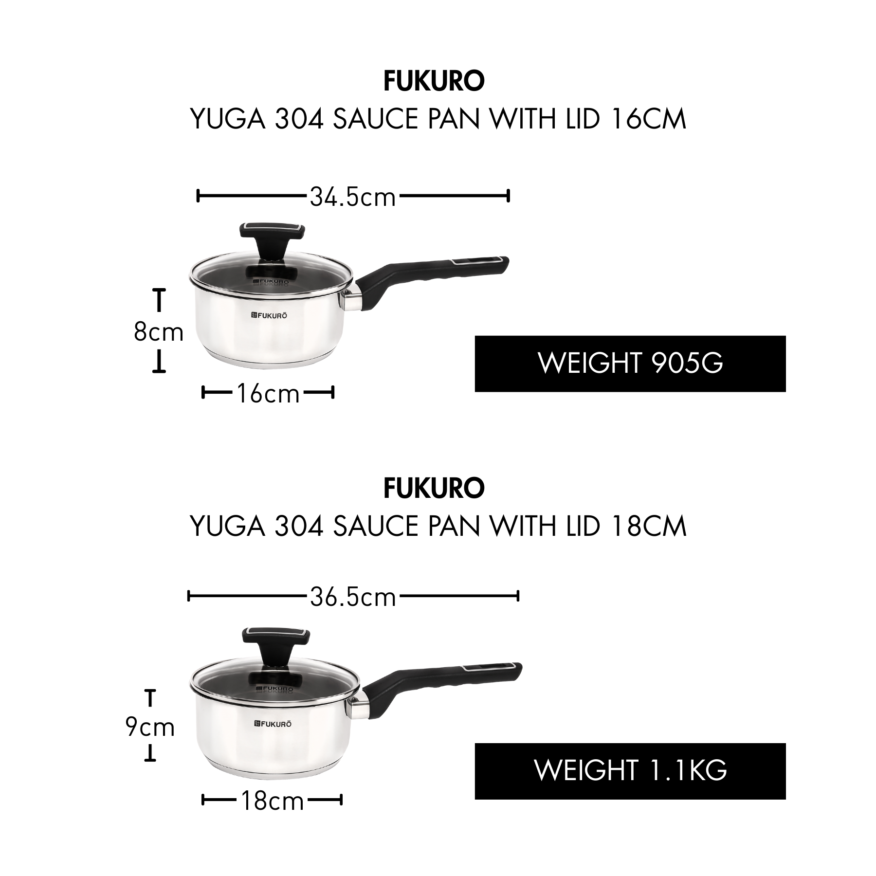 HH 3301, HH 3302_Fukuro Yuga 304 Stainless Steel Sauce Pan With Lid 16, 18cm