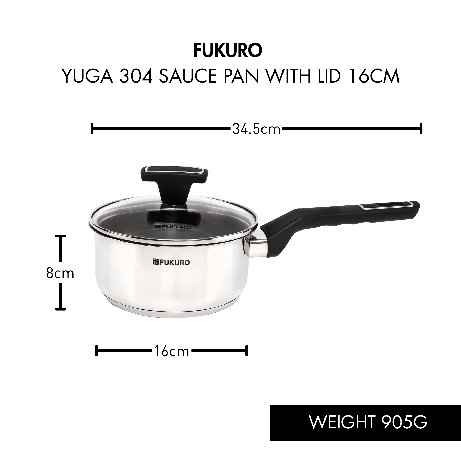 HH 3301, HH 3302_Fukuro Yuga 304 Stainless Steel Sauce Pan With Lid 16, 18cm