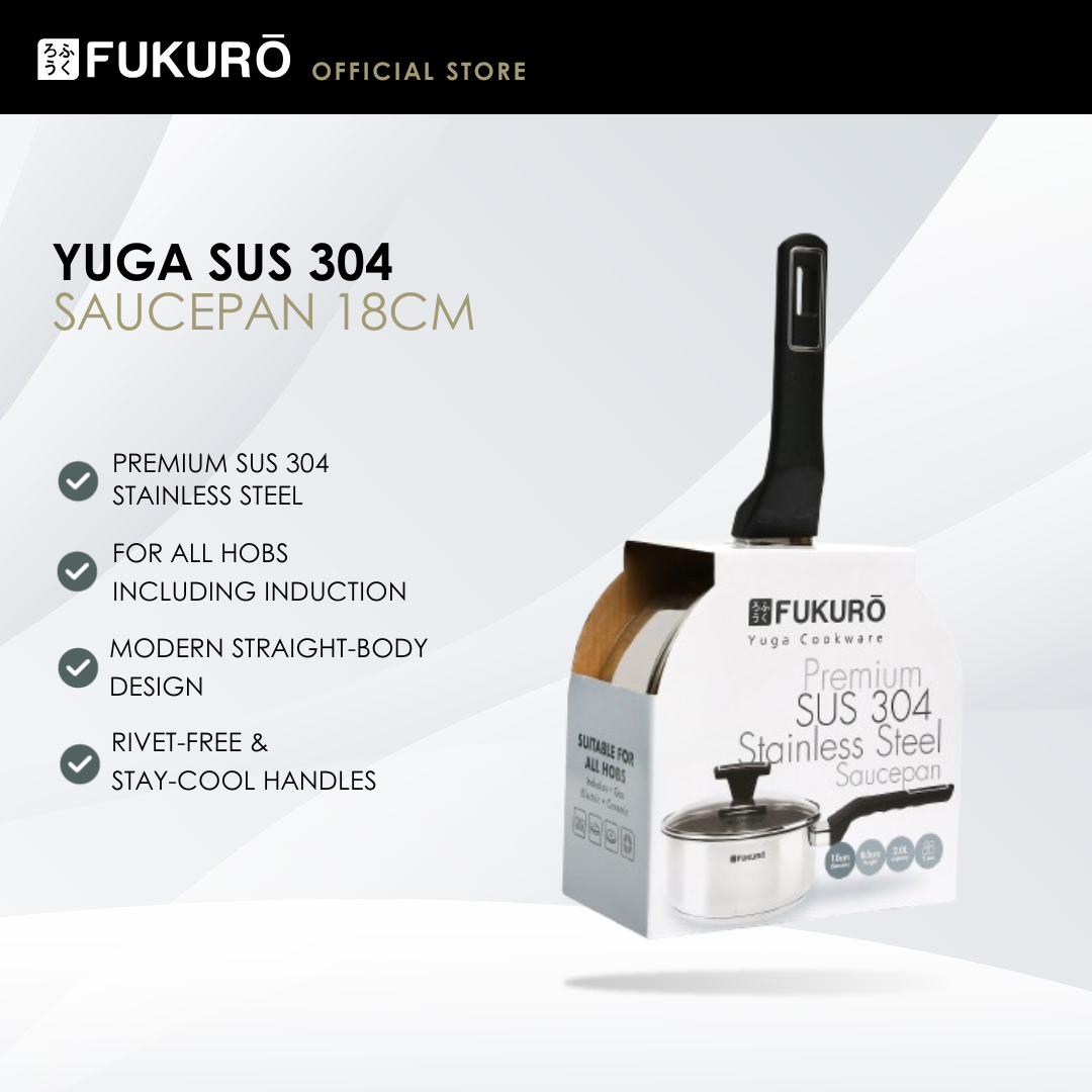 HH 3302 – Fukuro Yuga 304 Stainless Steel Sauce Pan With Lid 18cm – With Packaging