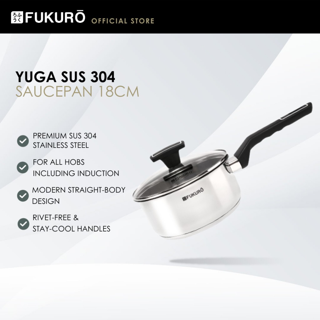 HH 3302 – Fukuro Yuga 304 Stainless Steel Sauce Pan With Lid 18cm – WithOUT Packaging