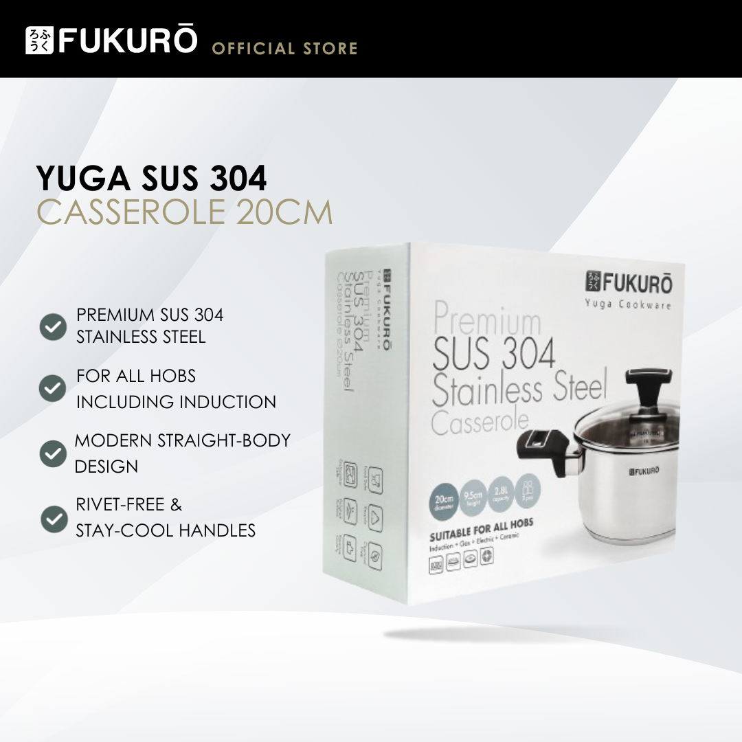 HH 3303 – Fukuro Yuga 304 Stainless Steel Casserole With Lid 20cm – With Packaging