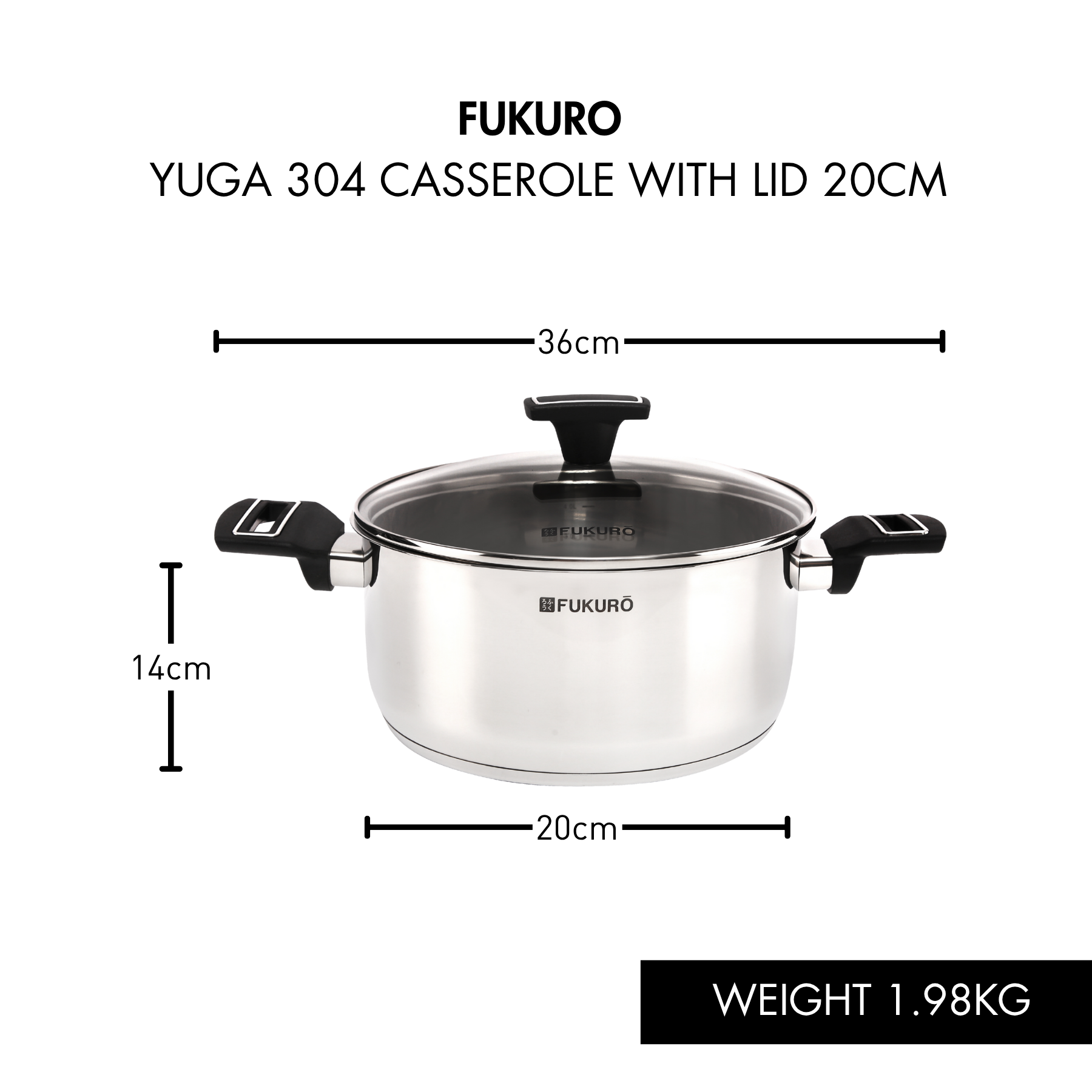 HH 3304_Fukuro Yuga 304 Stainless Steel Casserole With Lid 20cm