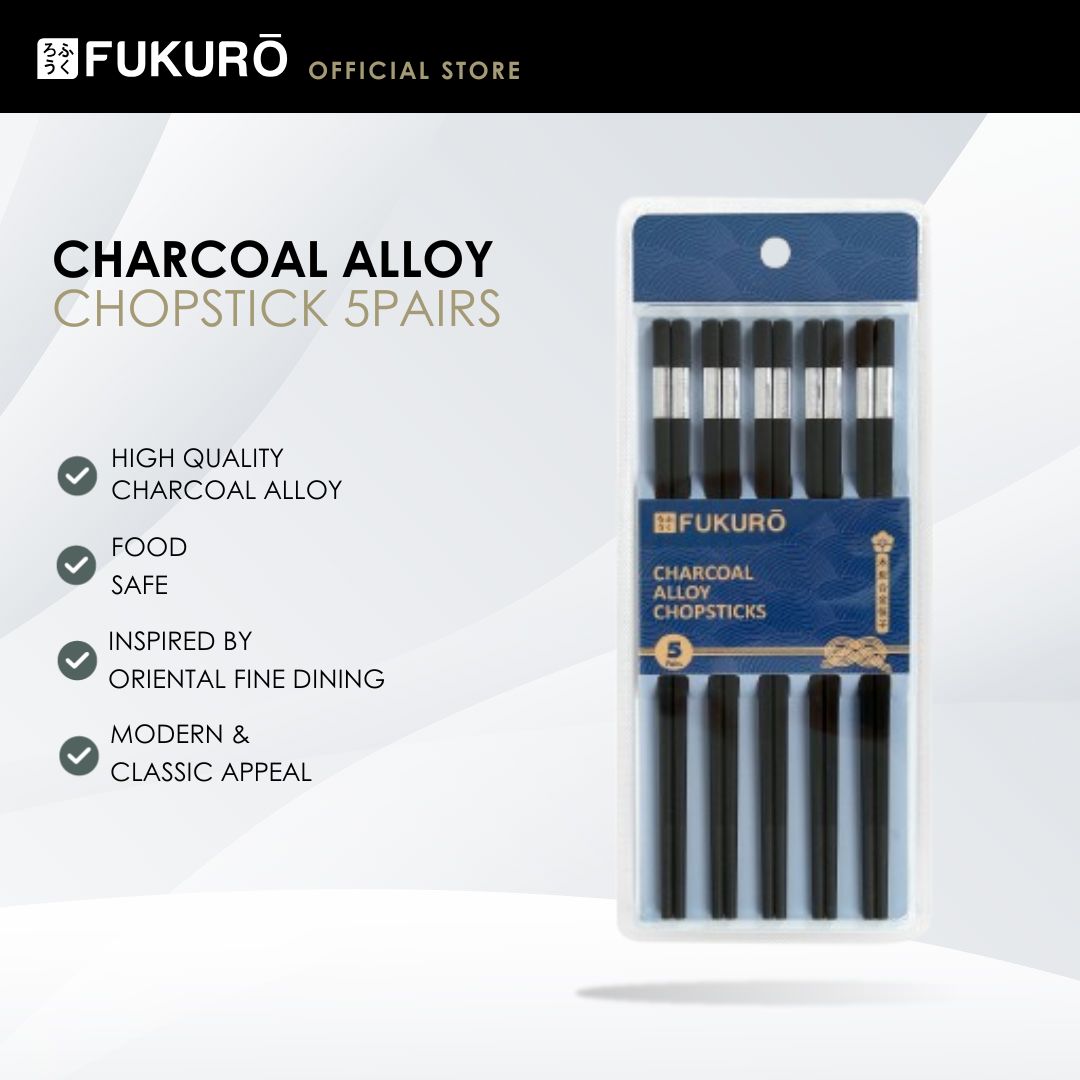HH 0420 – Fukuro Charcoal Alloy Chopsticks (5 Pairs) – With Packaging