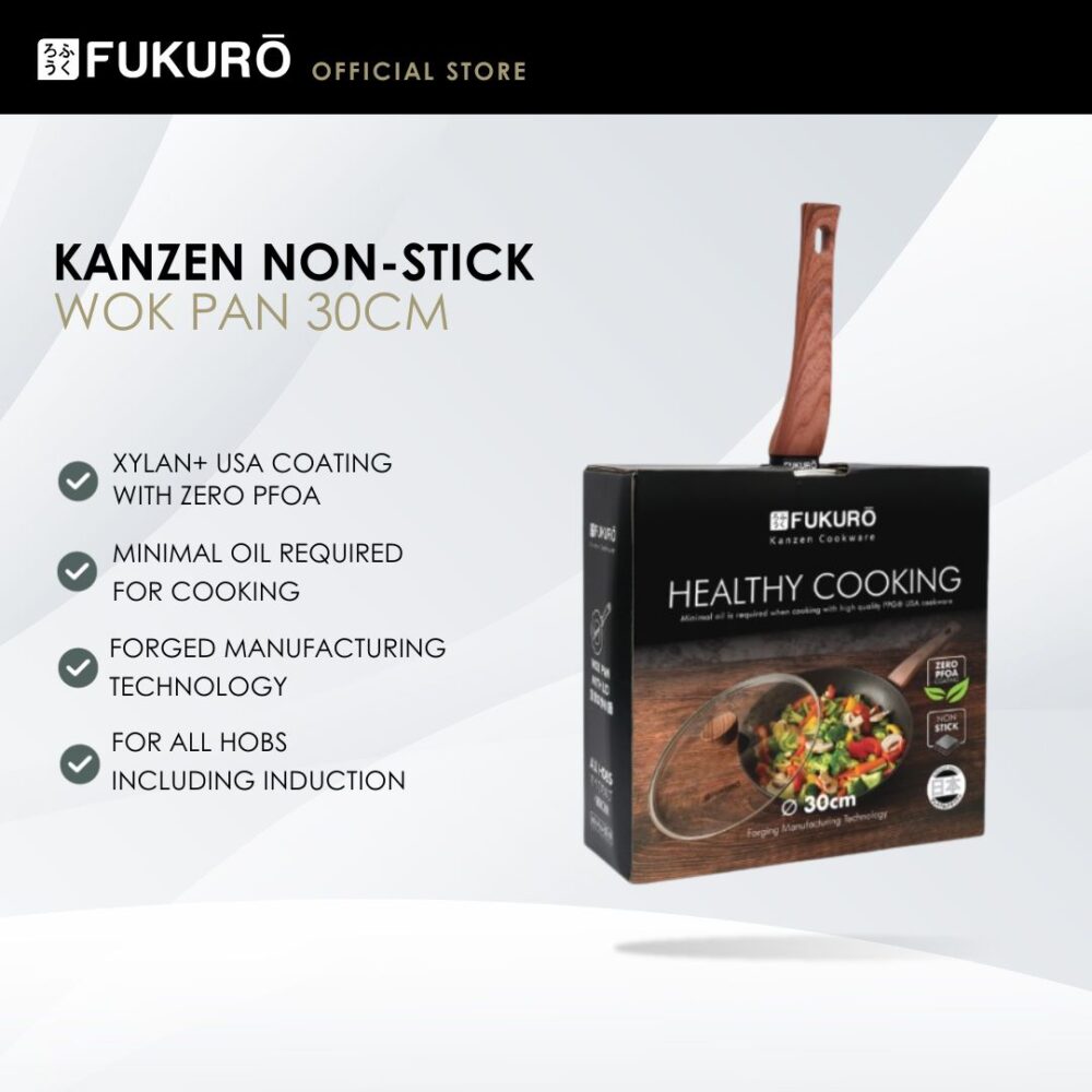 Fukuro Kanzen 30cm Non-Stick Wok Pan with Lid