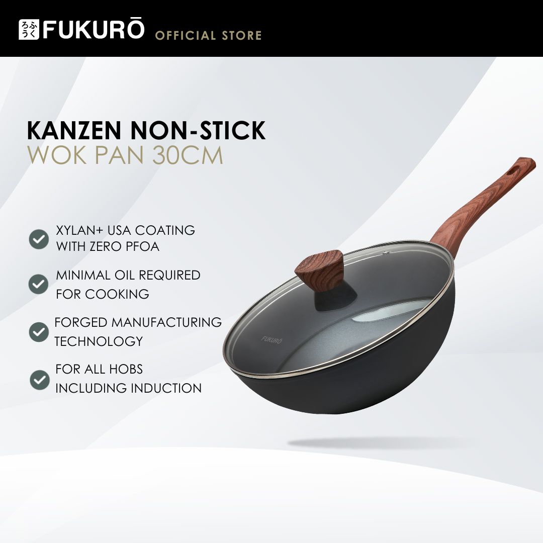 HH 3011- Fukuro Kanzen Forged Non-Stick Wok Pan 30cm with Lid – Without Packaging