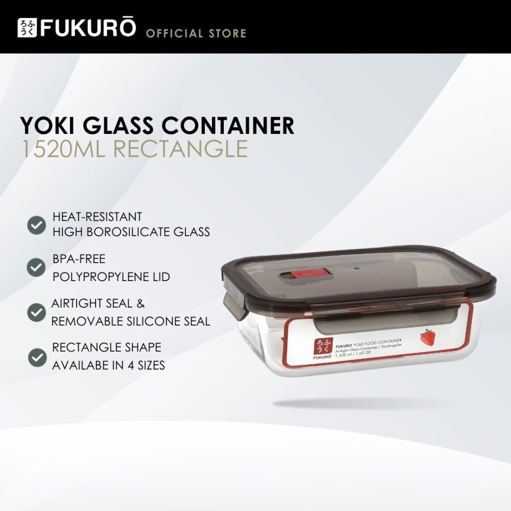 Fukuro Yoki Borosilicate Glass Container 1520ml Rectangle