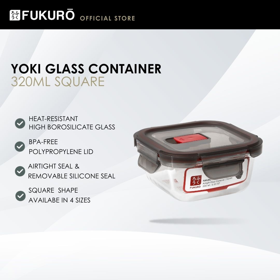 HH 5001 – Fukuro Yoki Borosilicate Glass Container 320ml Square – Close Cover