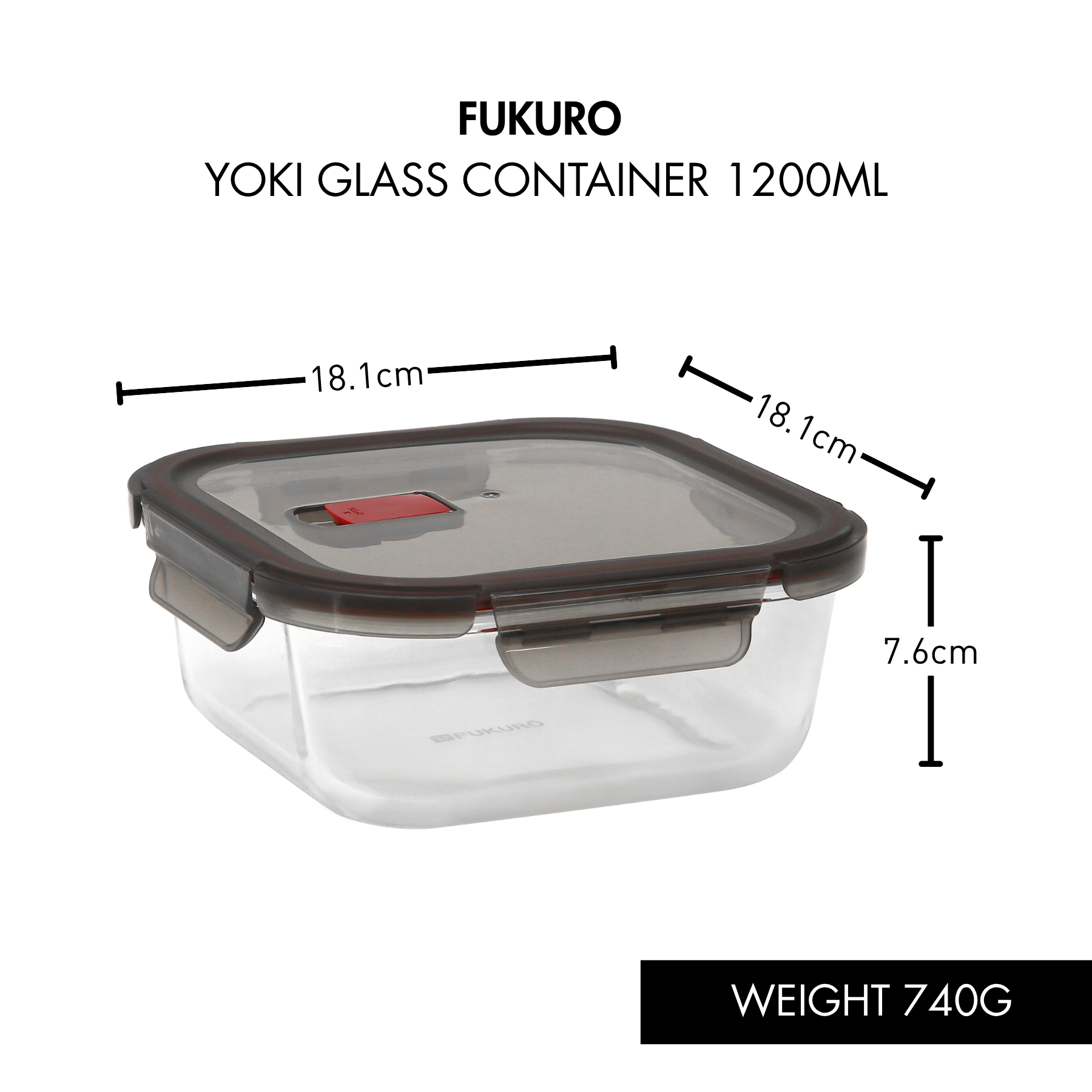HH 5001, HH 5002, HH 5003, HH 5004_Fukuro Yoki Borosilicate Glass Container 320, 520, 800, 1200ml Square