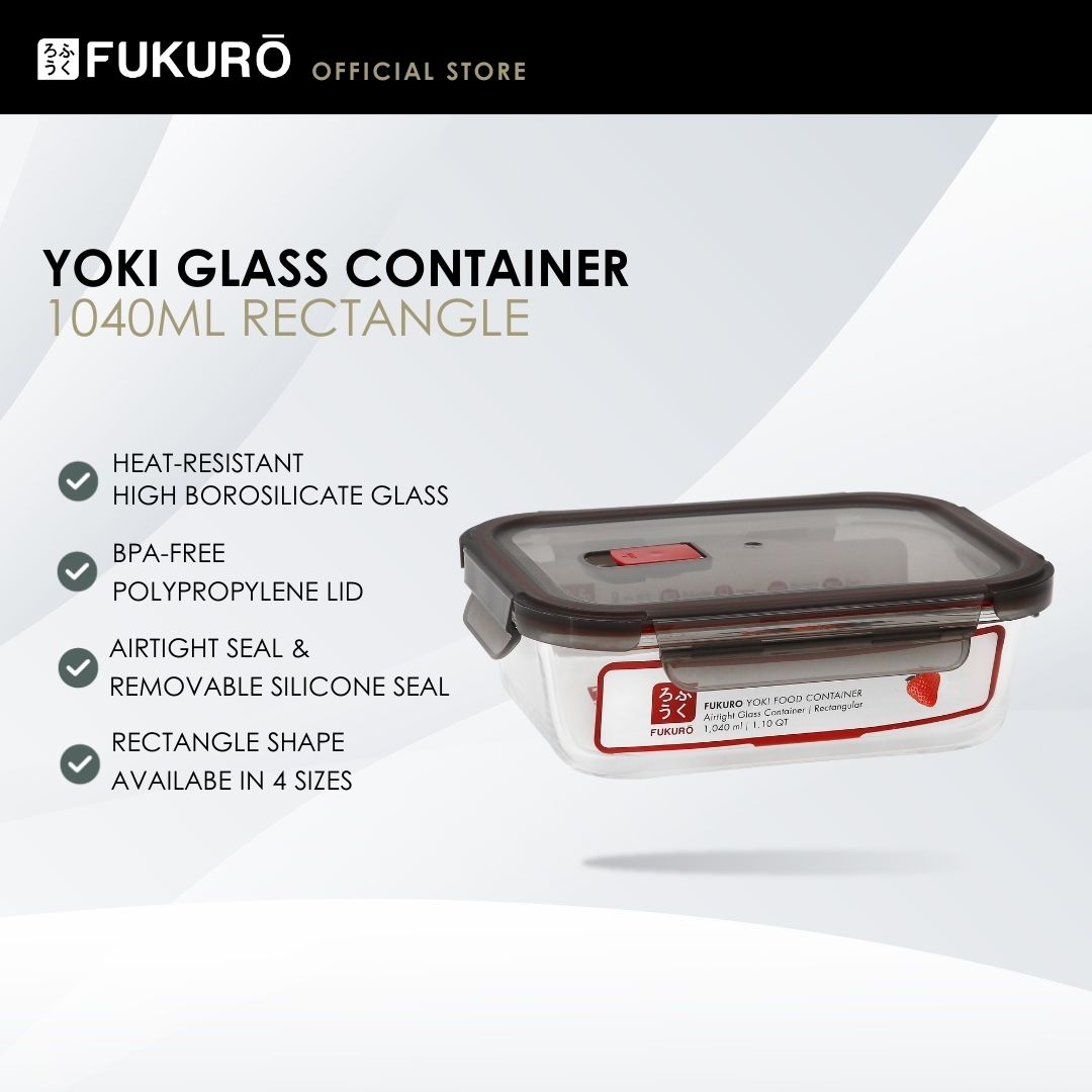 HH 5007 – Fukuro Yoki Borosilicate Glass Container 1,040ml Rectangle – Close Cover