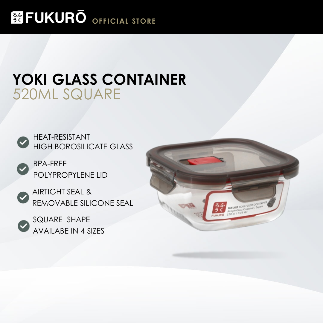 HH5002 – Fukuro Yoki Borosilicate Glass Container 520ml Square – Close Cover