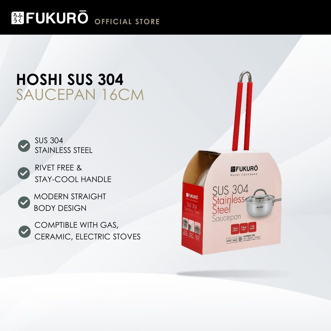 HH 3321 – Fukuro Hoshi 304 Stainless Steel Sauce Pan With Lid 16cm – With Packaging