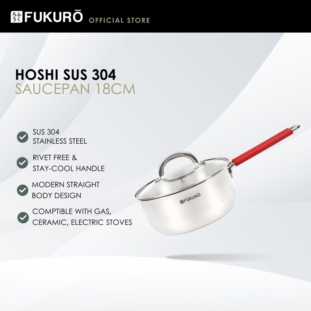 HH 3322 – Fukuro Hoshi 304 Stainless Steel Sauce Pan With Lid 18cm – Without Packaging