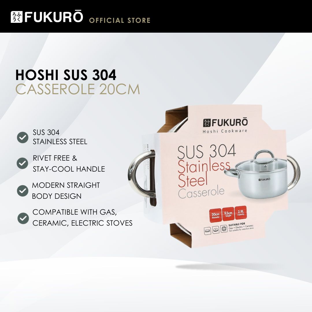 HH 3323 – Fukuro Hoshi 304 Stainless Steel Casserole With Lid 20cm – With Packaging