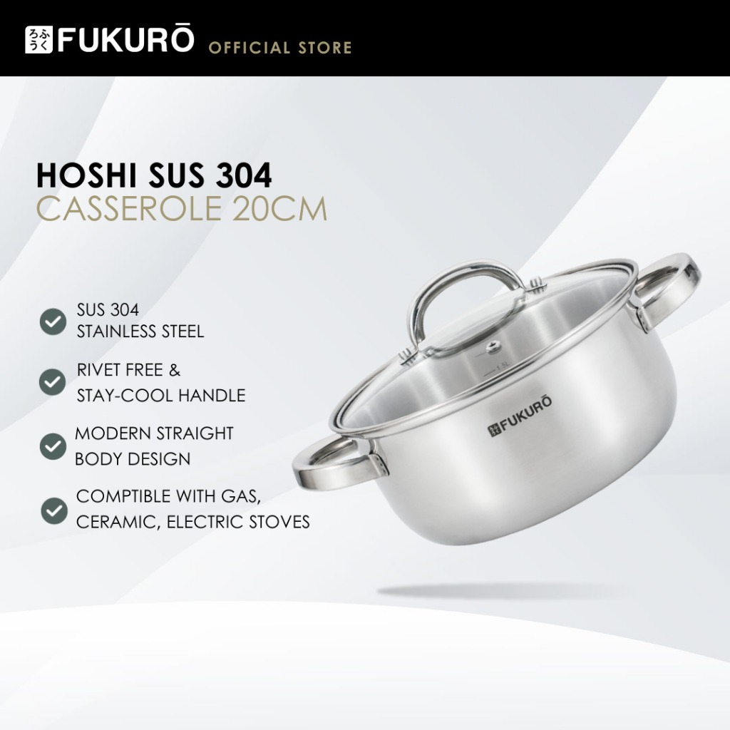 HH 3323 – Fukuro Hoshi 304 Stainless Steel Casserole With Lid 20cm – Without Packaging