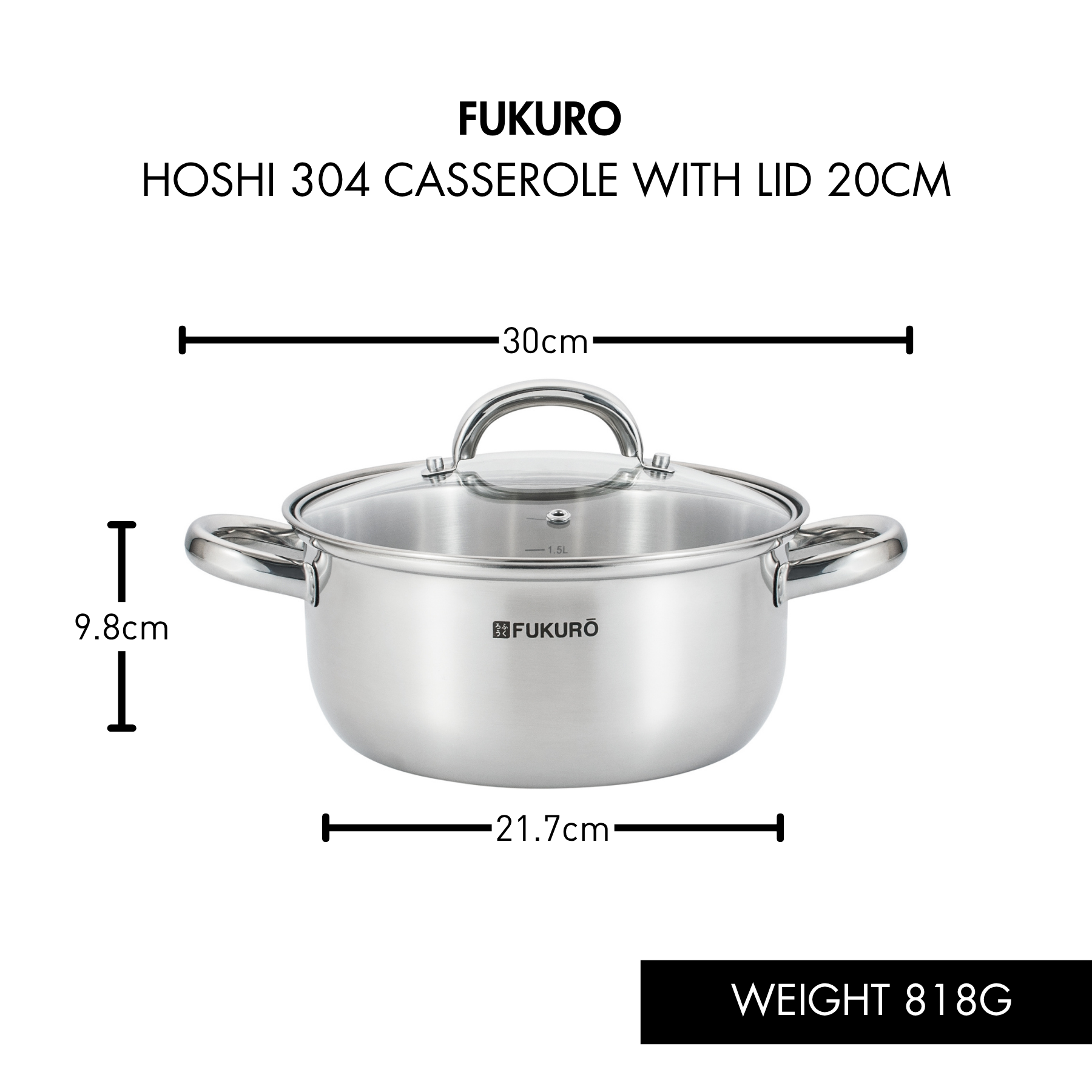 HH 3323, HH 3324_Fukuro Hoshi 304 Stainless Steel Casserole With Lid 20, 24cm