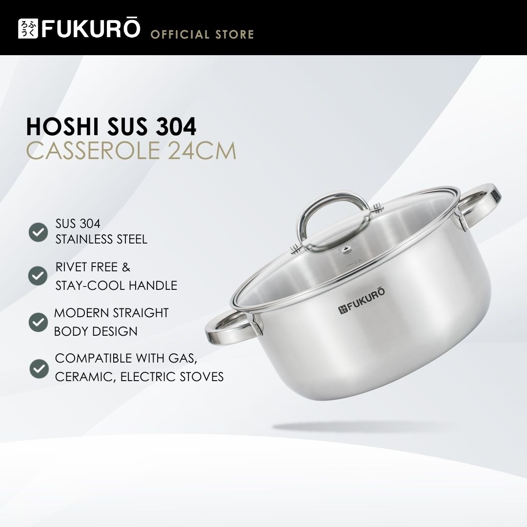 HH 3324 – Fukuro Hoshi 304 Stainless Steel Casserole With Lid 24cm – Without Packaging