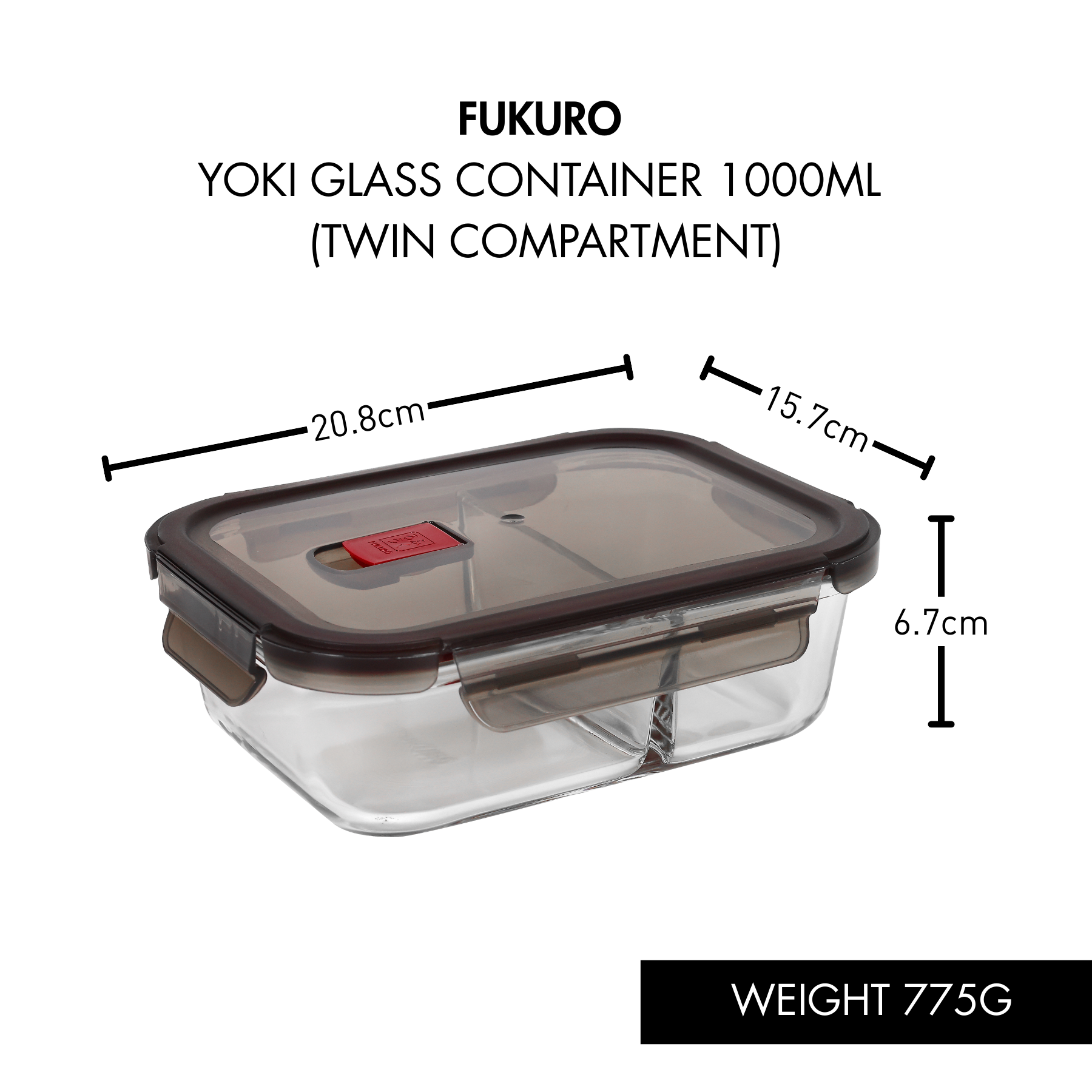 HH 5014 – Fukuro Yoki Borosilicate Glass Container 1,000ml Rectangle (Twin Compartment) (1)
