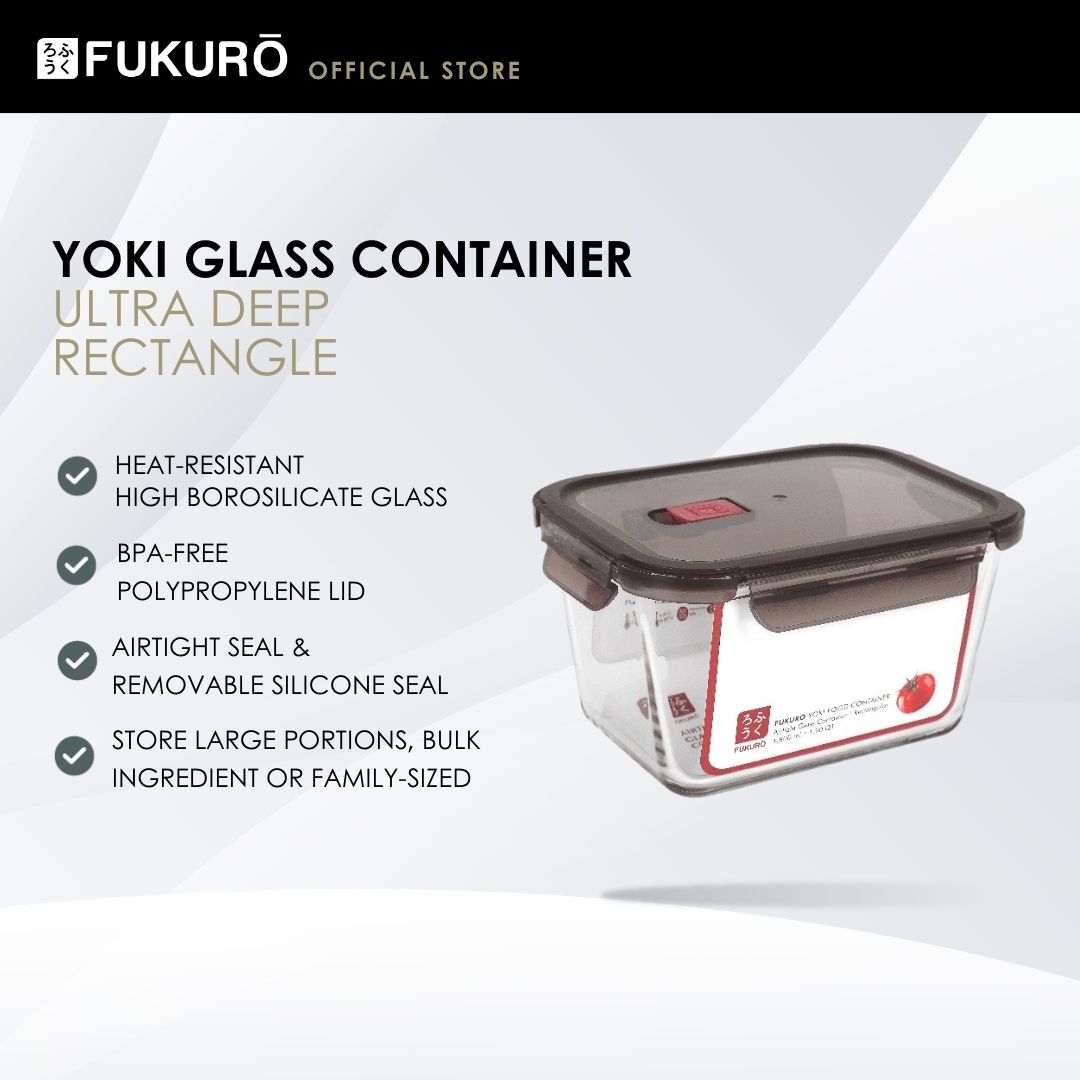 HH 5015 – Fukuro Yoki Borosilicate Glass Container 1,800ml Rectangle (Ultra Deep) – With Packaging