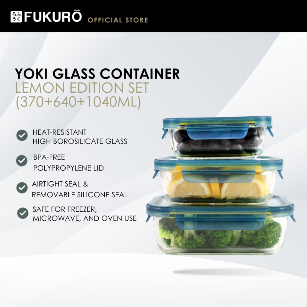 HH 5016 – Fukuro Yoki Glass Container Set 3’s Rectangle (Lemon Edition) – Without Packaging